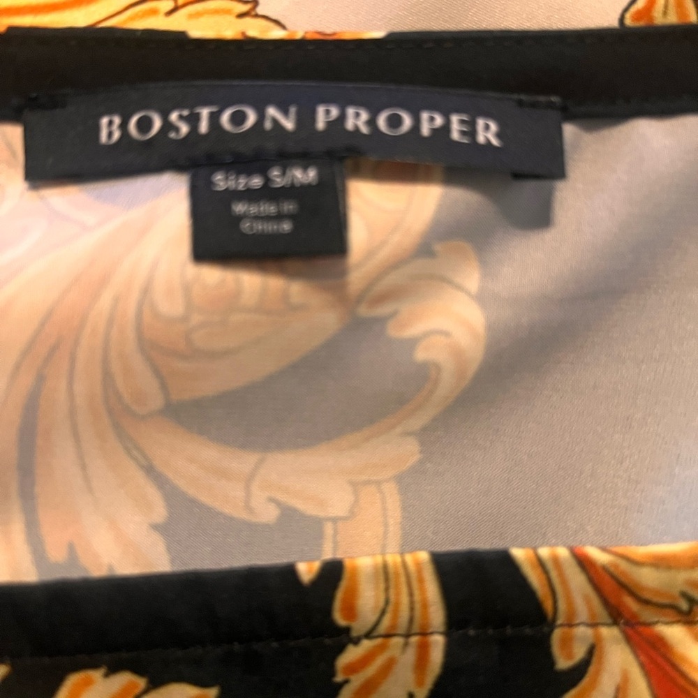 Boston Proper Black and Gold Baroque Satin Blouse - Picture 2 of 4